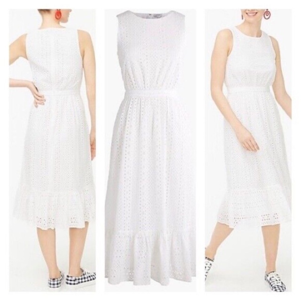 J Crew Eyelet-Embroidered Tiered Midi Dress